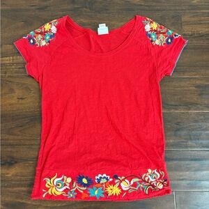 Ariat Red Floral Embroidered Tee